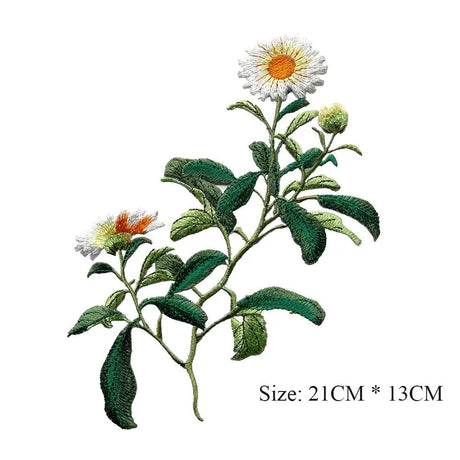 Long Daisies Flower Appliqué Embroidery Glue On Patch