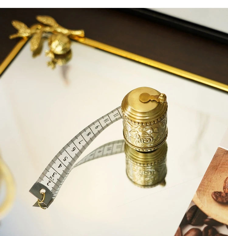 150cm Brass Floral Relief Hand-Cranked Tape Measure