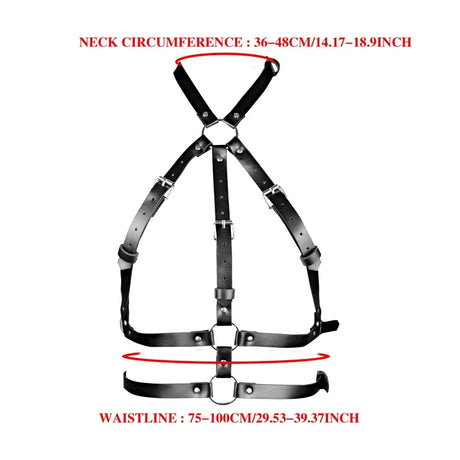 Gothic Dark Faux Leather Halter Body Harness, Adjustable Chest Strap Halloween Vampire Witch Cosplay