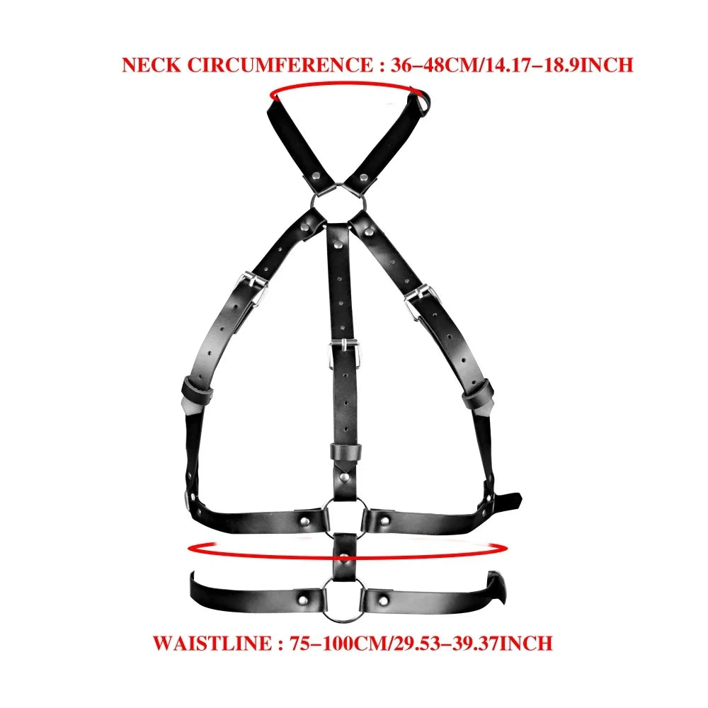 Gothic Dark Faux Leather Halter Body Harness, Adjustable Chest Strap Halloween Vampire Witch Cosplay