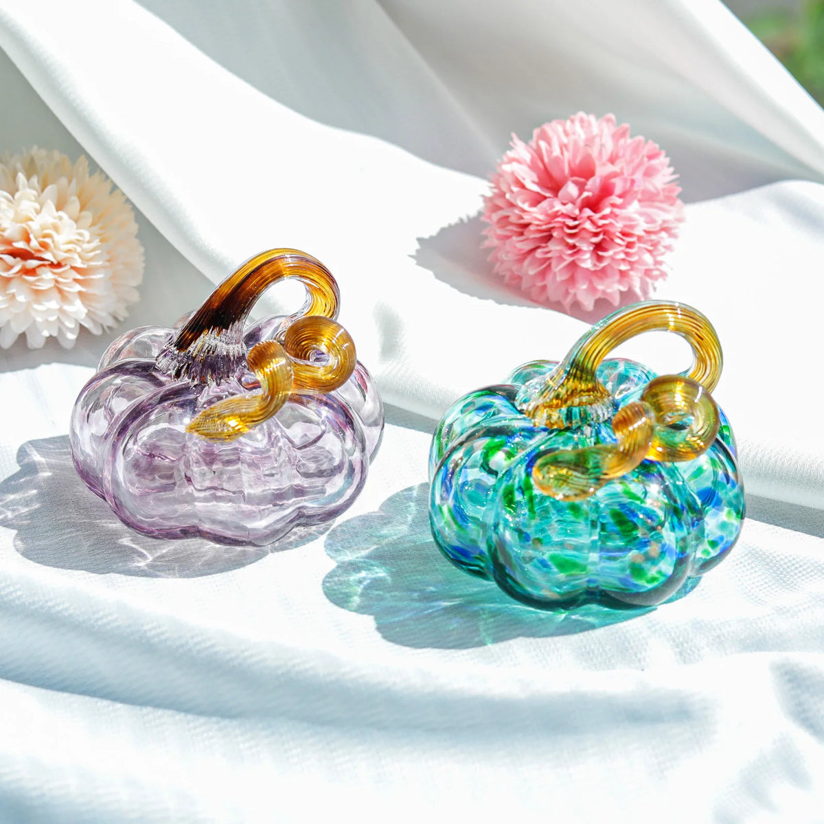 Handmade Blown Glass Pumpkin Ornament Fall & Harvest Thanksgiving Halloween Gift