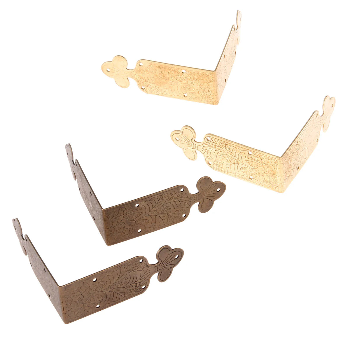 Set of Four Metal Corner Brackets Gold Bronze Photo Frame Furniture Protector + Nails