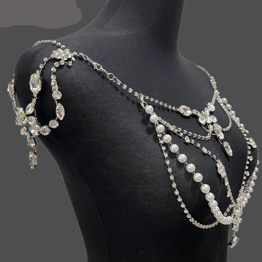 Pearl Rhinestone Shoulder Jewellery for Wedding Dress Accessories Body Chain