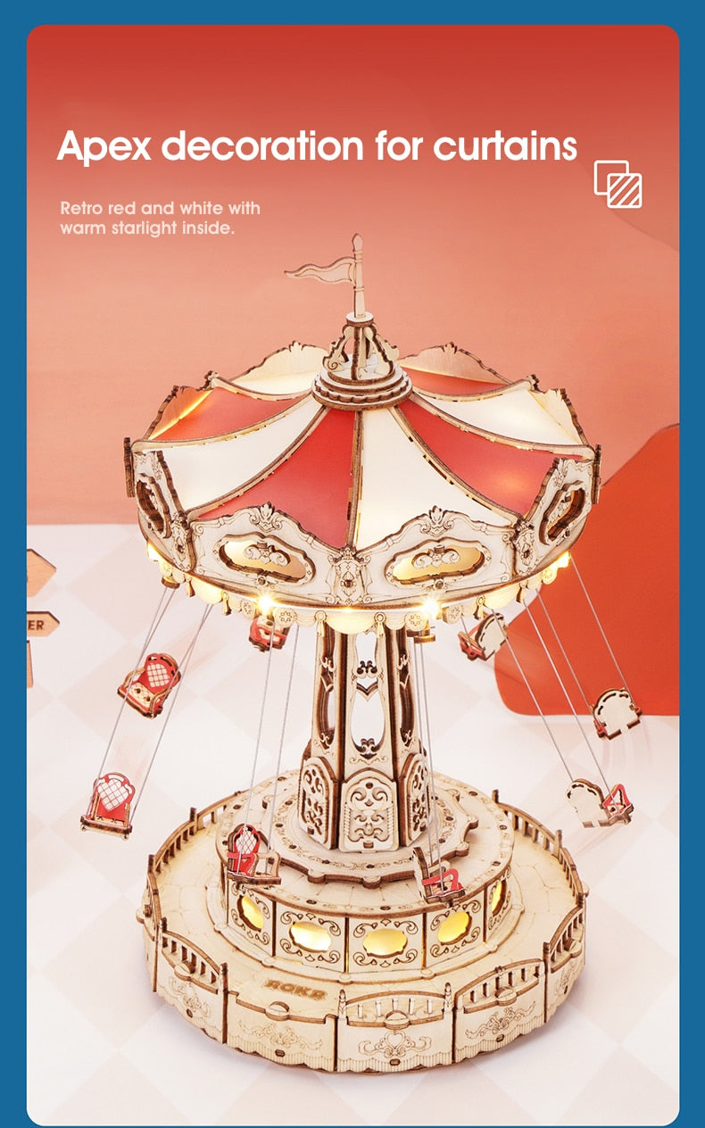 Swing Ride Music Box Amusement Park Series DIY 3D Wooden Model Kit Puzzle