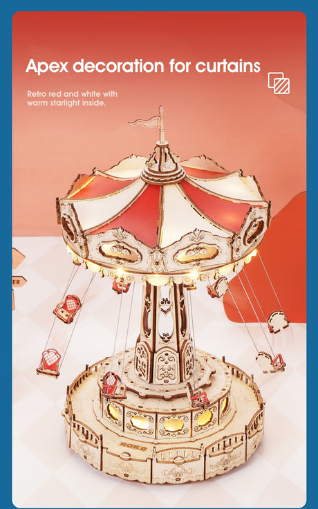 Swing Ride Music Box Amusement Park Series DIY 3D Wooden Model Kit Puzzle