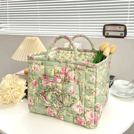 Floral Quilted Fabric Storage Bins with Handles Multi-Compartment Organiser William Morris