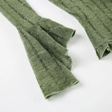 Y2k Dark Green Long Sleeved Ruffle Top Matching Skirt Goblincore