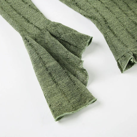 Y2k Dark Green Long Sleeved Ruffle Top Matching Skirt Goblincore