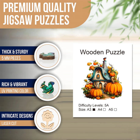 Pumpkin Cottage Wooden Jigsaw Puzzle Irregular Shaped Pieces