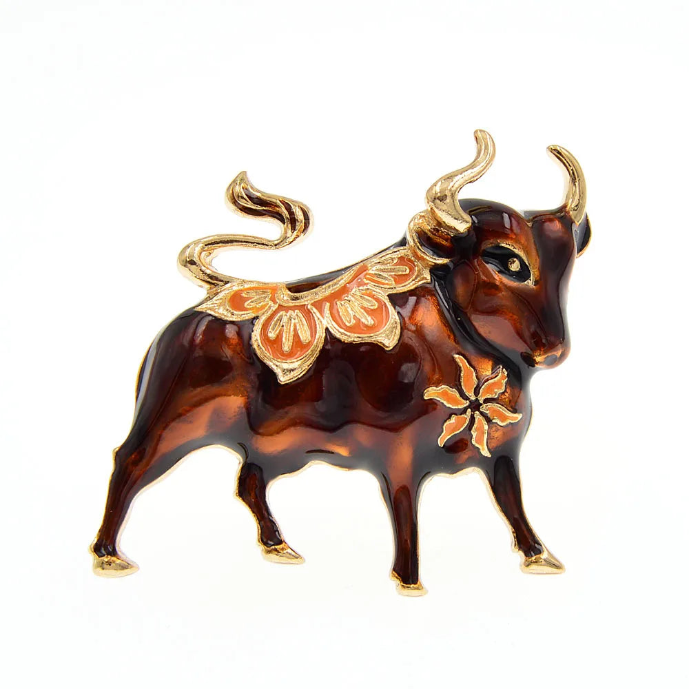 Enamel Bull Brooch