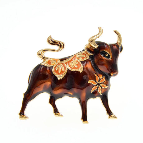 Enamel Bull Brooch