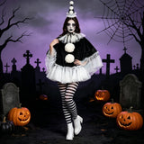 Women Pierrot Clown Costume 3Pcs Halloween Clown Cosplay Set