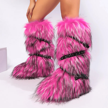 Winter Faux Fur Snow Boots Y2K Punk Rave Furry Shoes