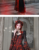 Red Gothic Embossed Jacquard Lace Top & Skirt
