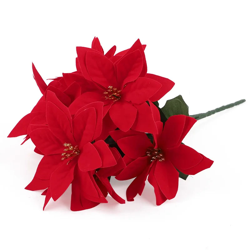 Artificial Christmas Red Poinsettia Flower Bouquets