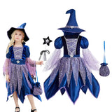 Girls Witch Outfit Halloween Party Costumes for Kids Dress Up With Bag Hat Wand