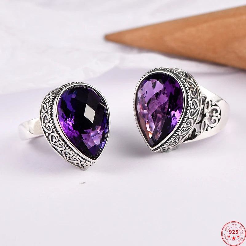 Tear of the Kraken S925 Sterling Silver Ring Waterdrop Amethyst