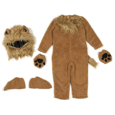 Child Kids 2-12Y Fleece Furry Lion King and Fox Costume Rompers Set Cosplay Halloween Fancy Dress