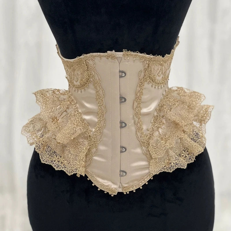 Lolita Lace Up Boned Waist Trainer Stage Costume Victorian Lace Ruffles
