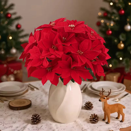 Artificial Christmas Red Poinsettia Flower Bouquets