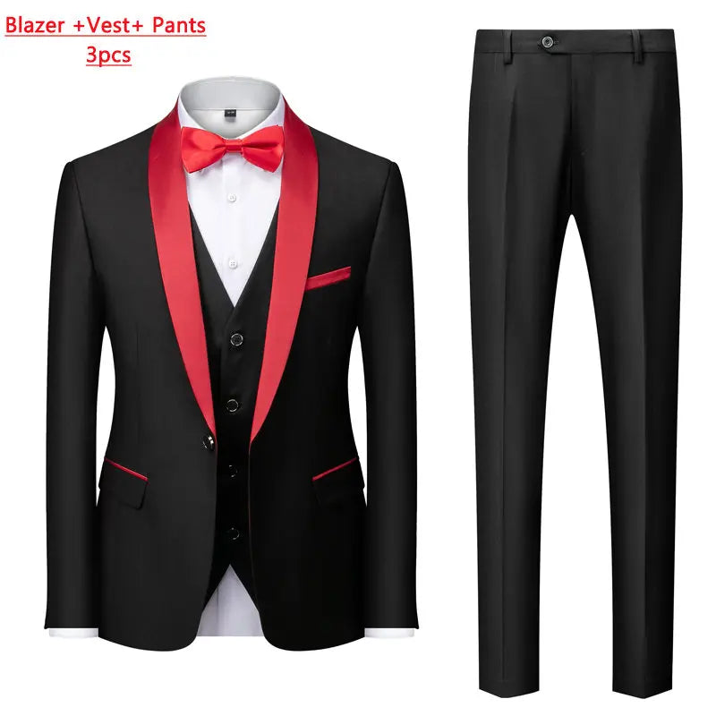 Mens Tuxedo Three Piece Suit Blazer with Trousers and Vest