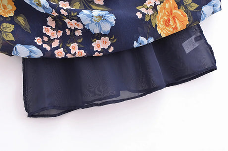 Sharona's Navy Blue Floral Print Spaghetti Strap Dress