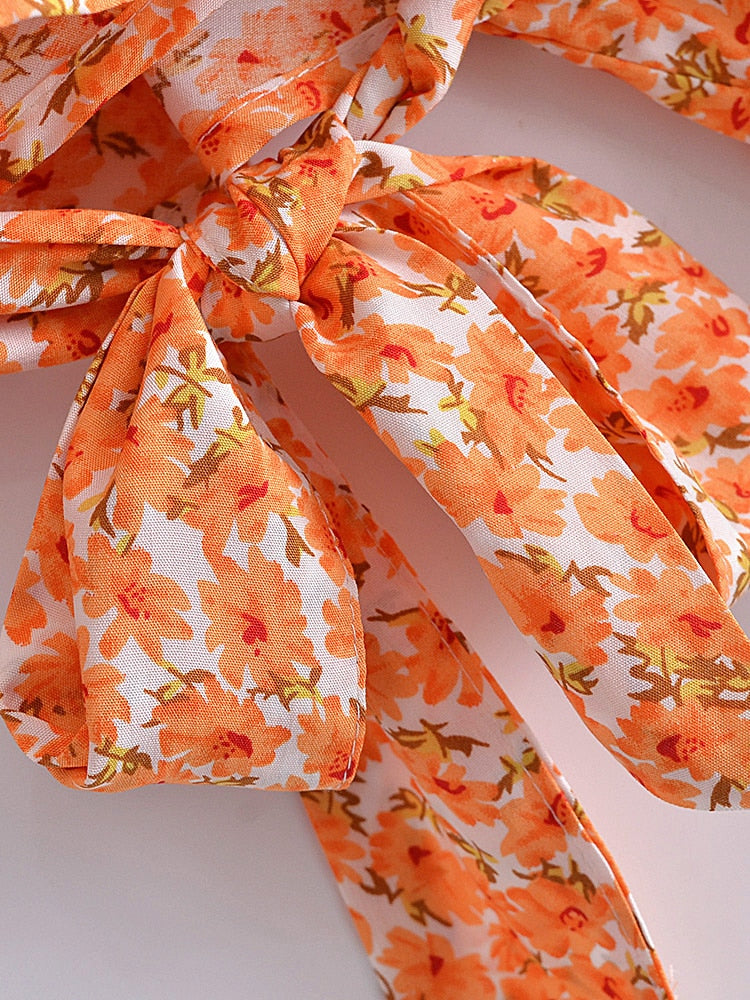 Tangerine Boho Floral Kimono Wrap Top