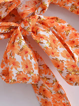 Tangerine Boho Floral Kimono Wrap Top