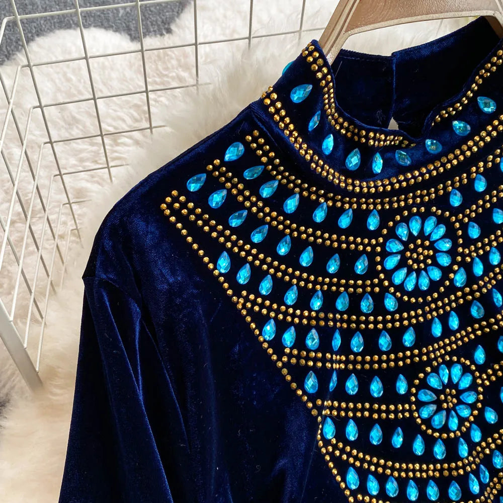 Royal Peacock Velvet Dress