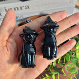 Obsidian Witch's Black Cat Natural Crystal Carving Halloween Decor