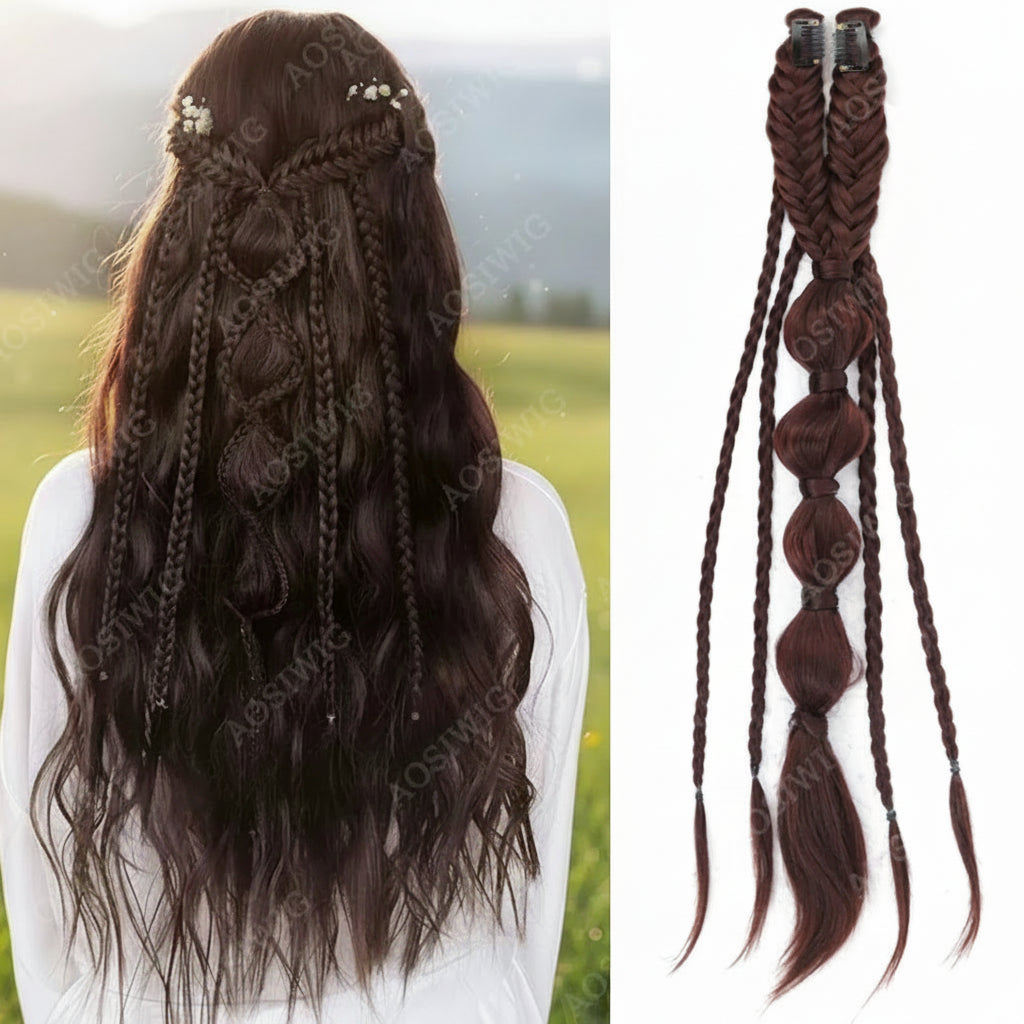 Medieval Maiden Hair Braids Clip in Hair Extensions 24 Inches Synthetic Wig Hairpieces
