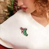 Green Christmas Stocking  Enamel Brooch