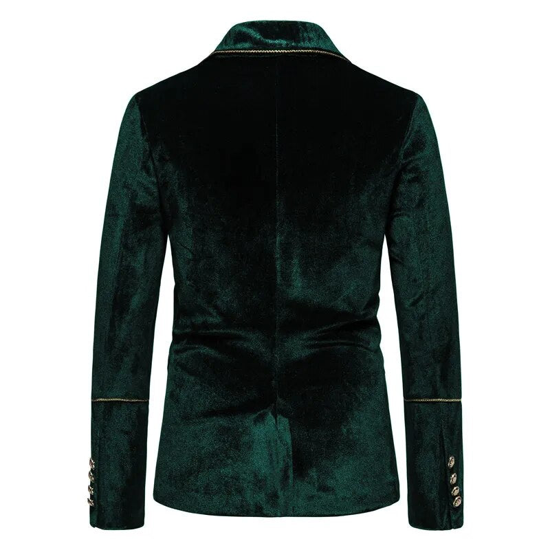 Plush Velvet Suit Two-piece Mens Party Suits Double Breasted Tuxedo Blazers & Pants