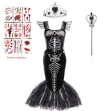Halloween Mermaid Skeleton Costume Sets Gothic Girls Black Dress