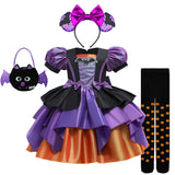 Halloween Bat Cosplay Purple Orange Witch Dress for Girls Children's Costumes