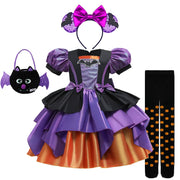 Halloween Bat Cosplay Purple Orange Witch Dress for Girls Children's Costumes