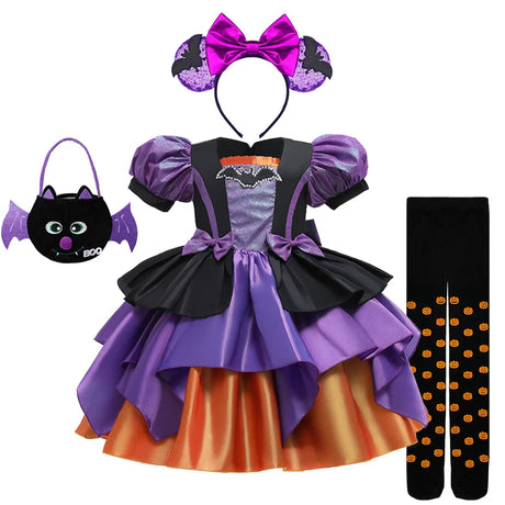 Halloween Bat Cosplay Purple Orange Witch Dress for Girls Children's Costumes