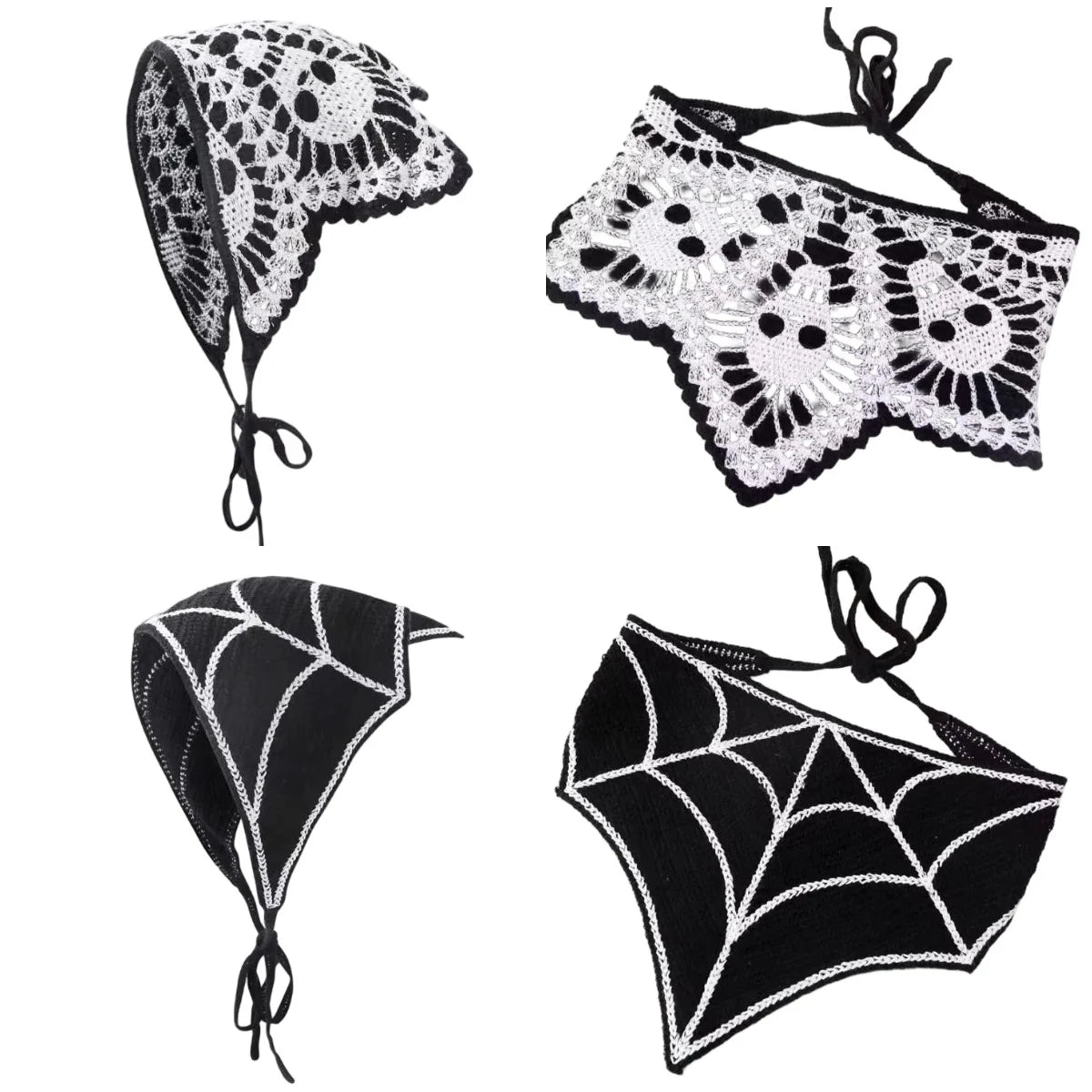 Skulls Bats Spiderwebs Halloween Crochet Headscarves Knitted Cotton Triangle Scarf