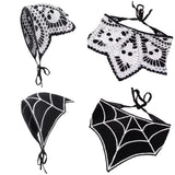 Skulls Bats Spiderwebs Halloween Crochet Headscarves Knitted Cotton Triangle Scarf