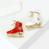 Red Enamel Christmas Ice Skating Boot Shoe Brooches