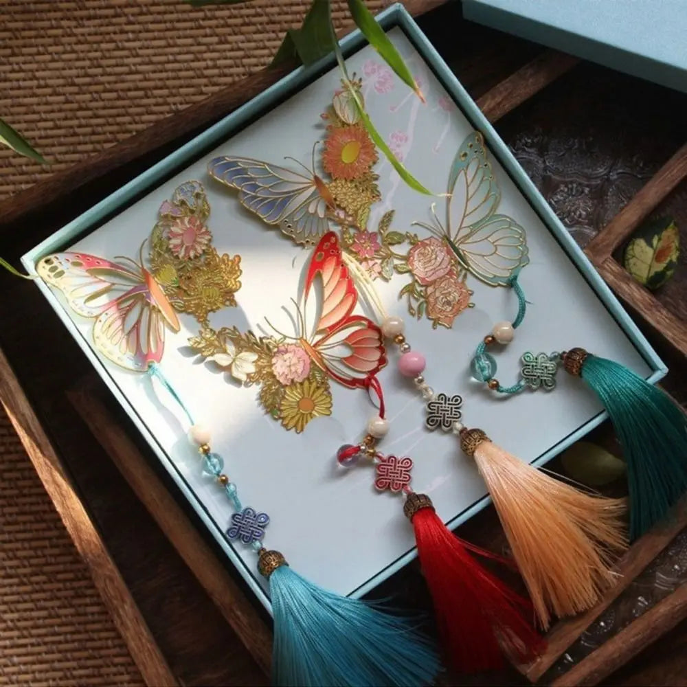 Butterfly Flowers Metal Tassel Bookmarks