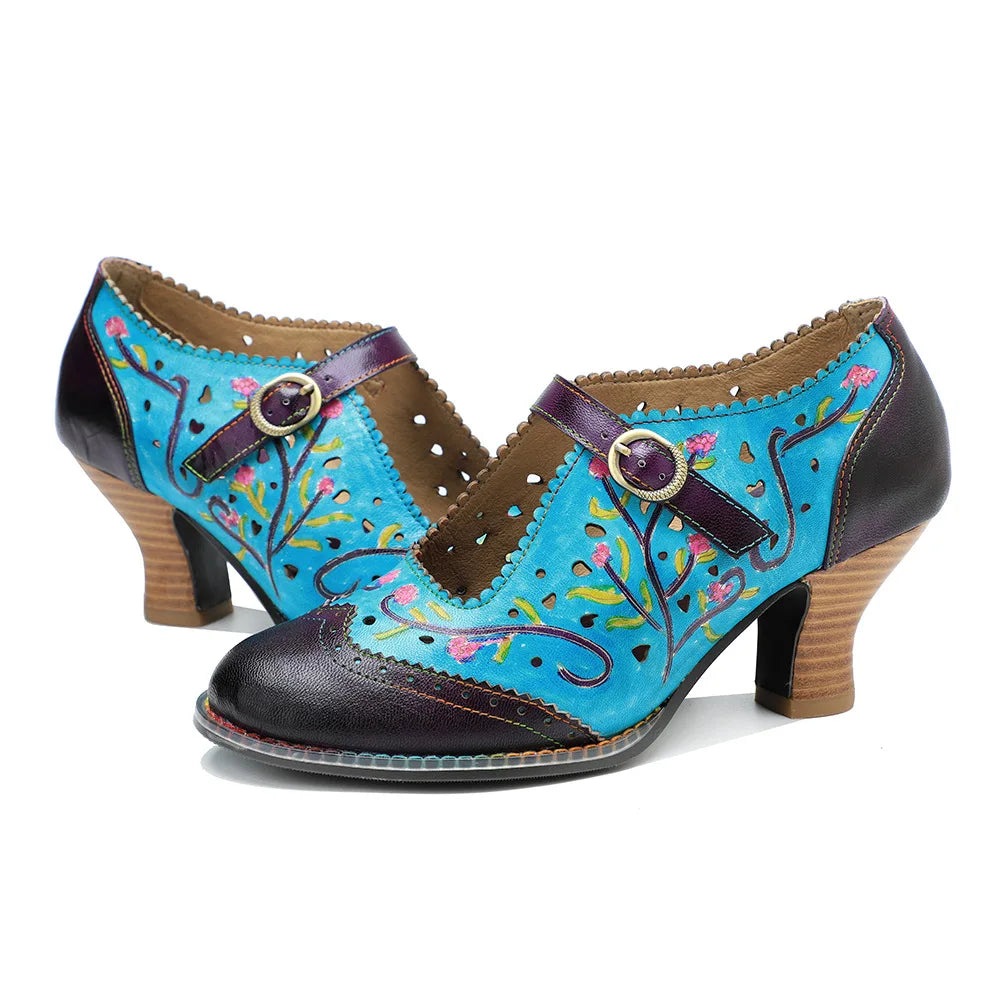 Moggy's Genuine Leather Pumps Hand-painted Shoes