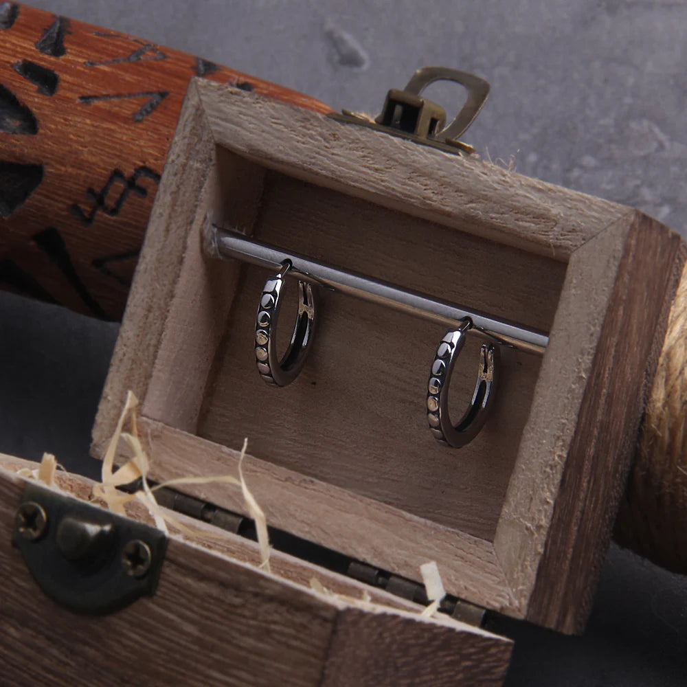Circle Stainless Steel Huggie Hoop Earrings for Men with Wooden Box