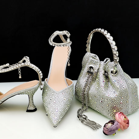 Diamond Confetti Pointed Shoes and Matching Bag Party Heels