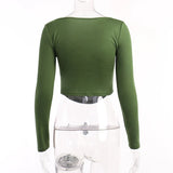 Scooped Long Sleeve Fitted Tees Basics T-Shirts