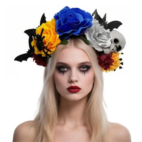 Skull Bat Roses Halloween Theme Flower Hairband