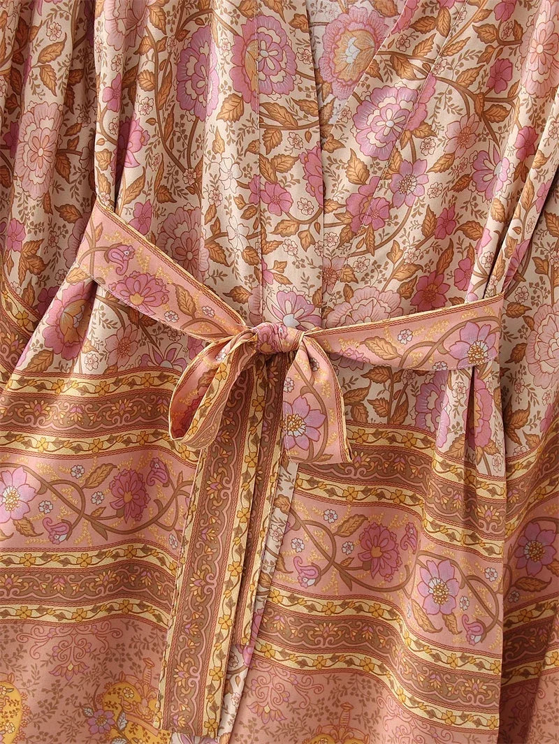 Penny's Boho Floral Print Short Kimono Robe