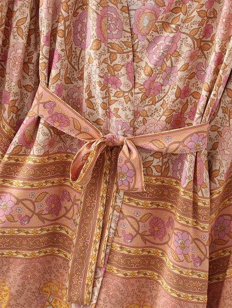 Penny's Boho Floral Print Short Kimono Robe