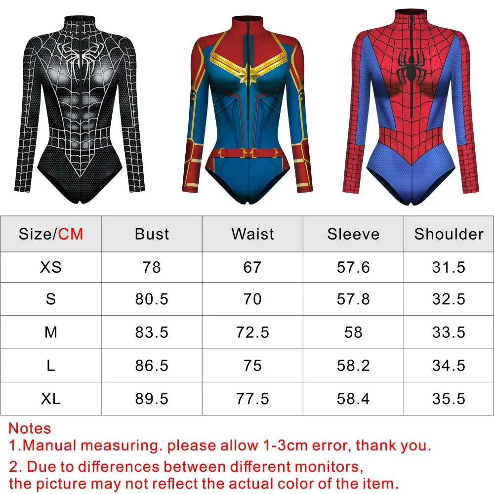 Spiderman Captain America Superhero Printed Long Sleeve Swimwear One-piece Surfing Swimsuit