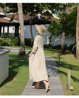 Evie's Vintage French Style Cotton Linen Dress Long Sleeveless Loose Wrap